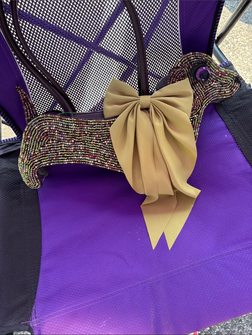 Beaded Multicolor Shoulder Bag with Tan Bow